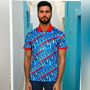 Barabas Mens Size Medium Greek Key Pattern Baroque Polo Shirt